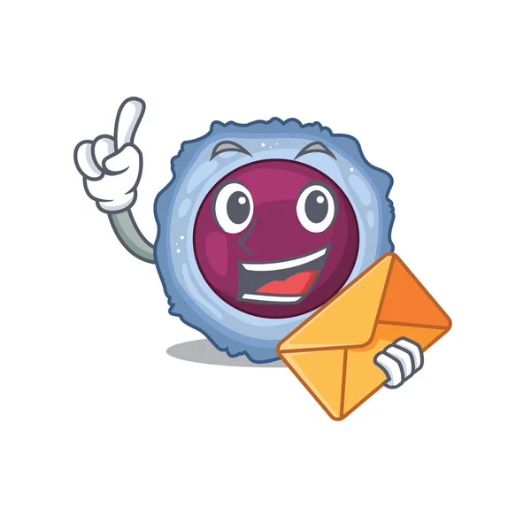 Cheerfully lymphocyte cell mascot design with envelope — 스톡 벡터