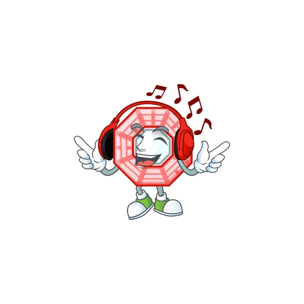 Listening music chinese square feng sui mascot cartoon character design — 스톡 벡터