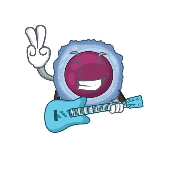 A mascot of lymphocyte cell performance with guitar — Stock Vector