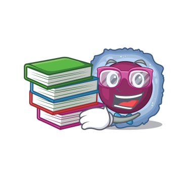 Havalı ve zeki öğrenci lenfosit hücre maskotu çizgi filmi