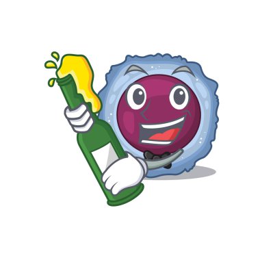 Bir şişe birayla lenfosit hücresinin maskot çizimi