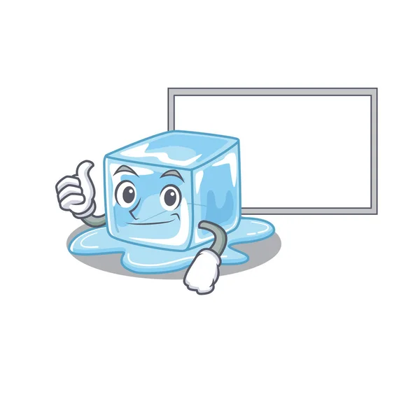 Pouces vers le haut de la conception de bande dessinée de cube de glace avec conseil — Image vectorielle