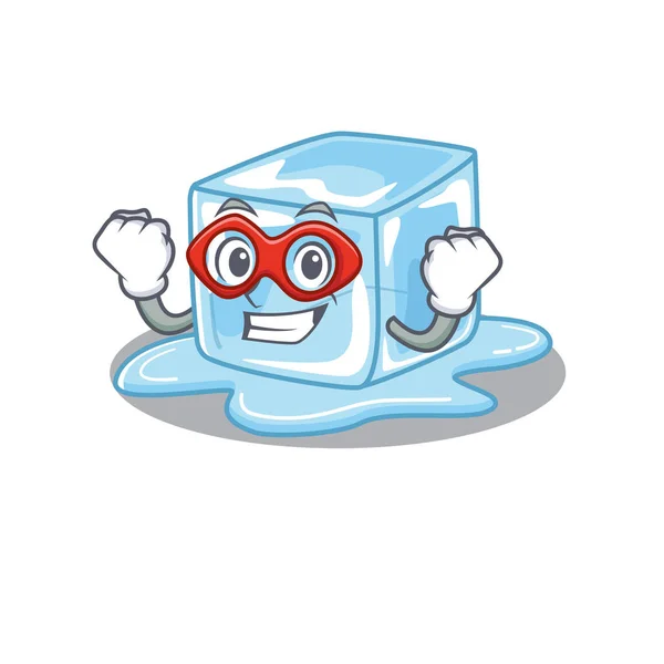 Smiley mascota del cubo de hielo vestido como un superhéroe — Vector de stock