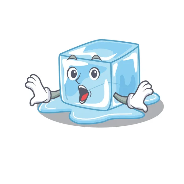 Ghiaccio cubo disegno personaggio cartone animato su un gesto sorpreso — Vettoriale Stock