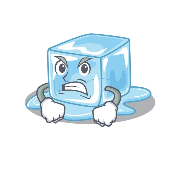 Cubo de hielo diseño de personajes de dibujos animados con cara enojada — Vector de stock