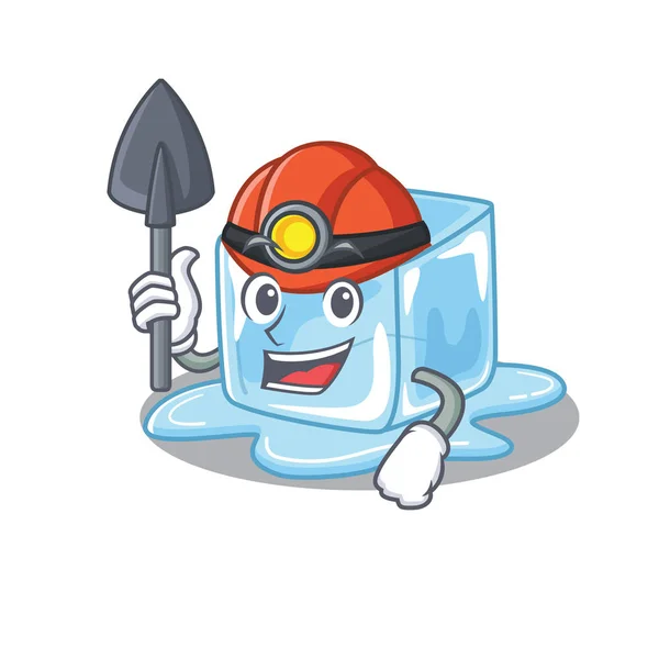 Cool inteligente minero hielo cubo de dibujos animados diseño de personajes — Vector de stock