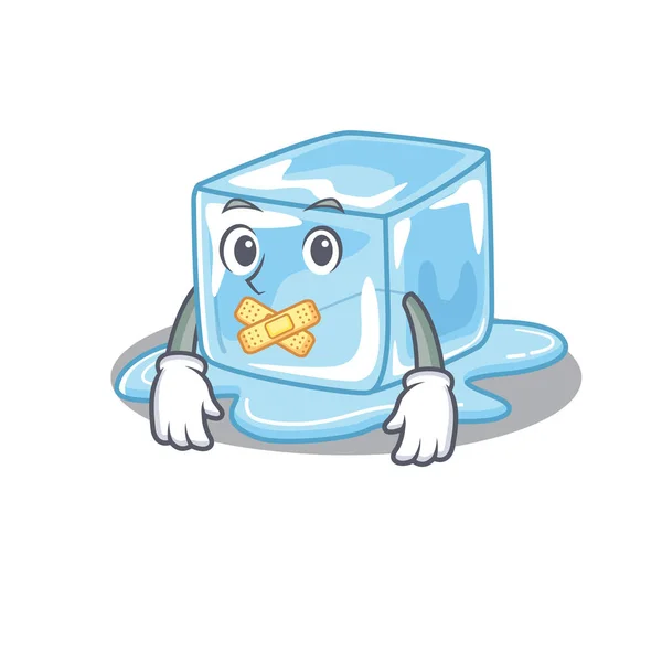 Un gesto silenzioso di ghiaccio cubo mascotte disegno personaggio dei cartoni animati — Vettoriale Stock