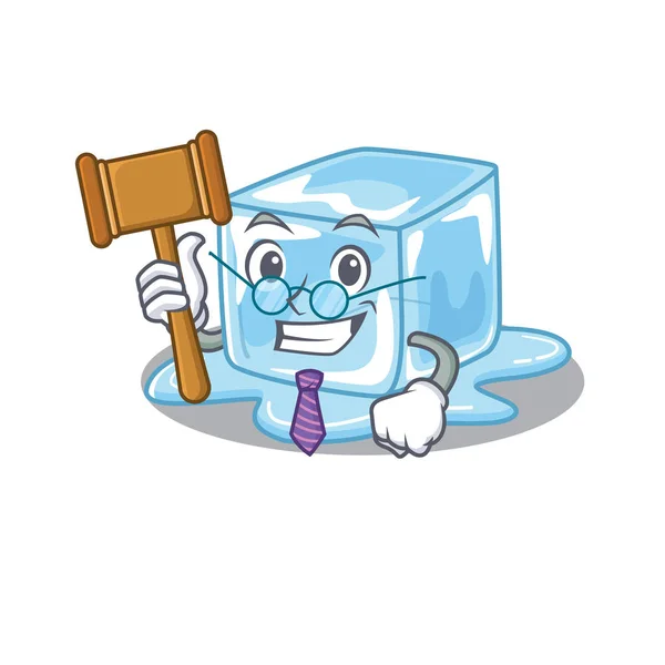 Smart Judge ice cube in mascot cartoon character style — Stock Vector