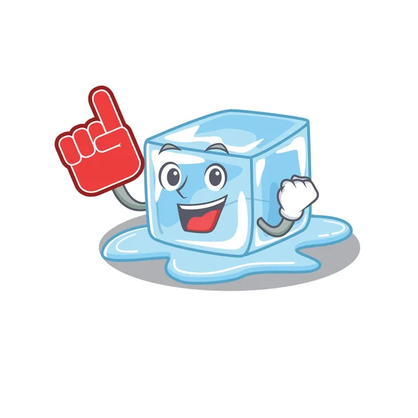 Ice cube mascot cartoon style holding a Foam finger — Stock Vector