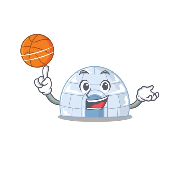 Талисман, изображающий персонажа иглу, играющего в баскетбол — стоковый вектор