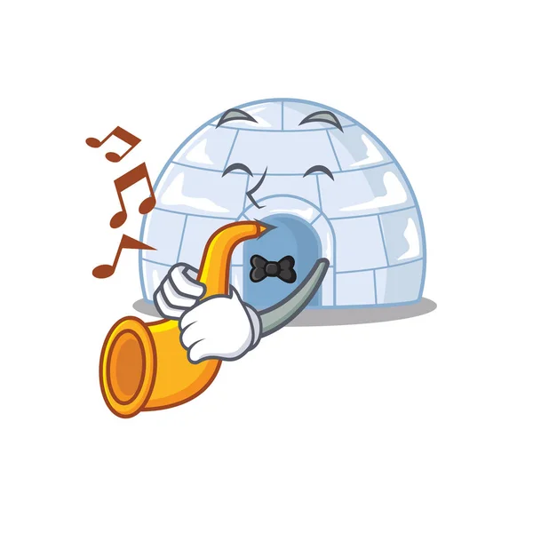 Cartoon character style of igloo performance with trumpet — 스톡 벡터