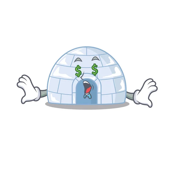 Heureux igloo riche avec l'oeil d'argent style de personnage de dessin animé — Image vectorielle