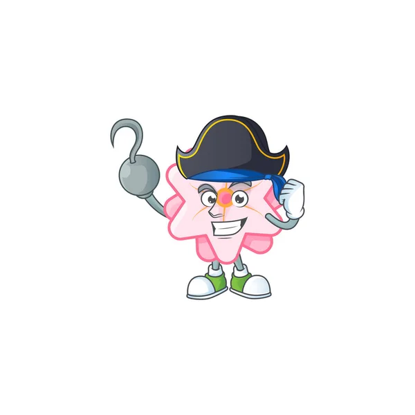 Raffreddare una mano Pirata cinese rosa fiore personaggio dei cartoni animati indossa cappello — Vettoriale Stock