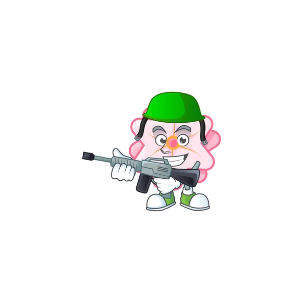 Personaje de cartón de flor rosa chino en un uniforme del ejército con ametralladora — Vector de stock