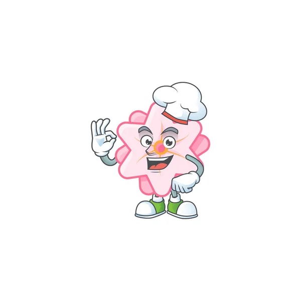 Chinesische rosa Blume Cartoon-Figur trägt Kostüm von Koch und weißem Hut — Stockvektor