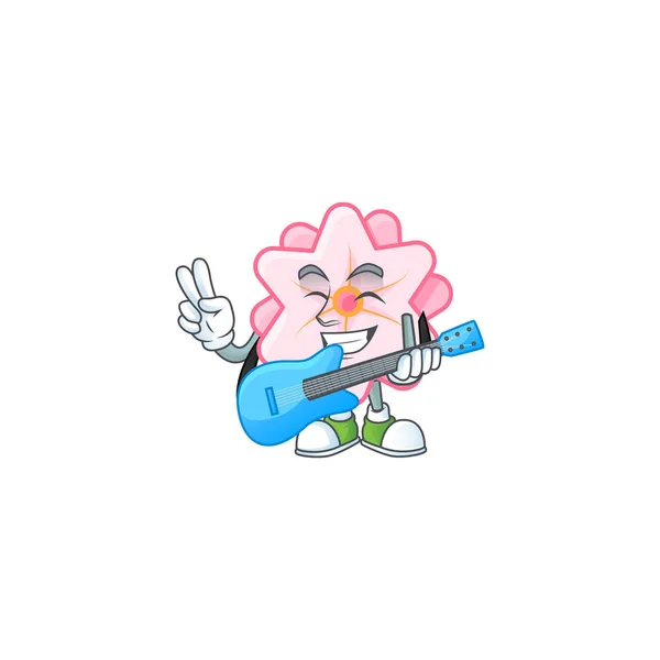 A mascot of chinese pink flower performance with guitar — 스톡 벡터