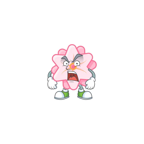 中国のピンクの花の漫画のキャラクターデザインは怒っている顔を持って — ストックベクタ