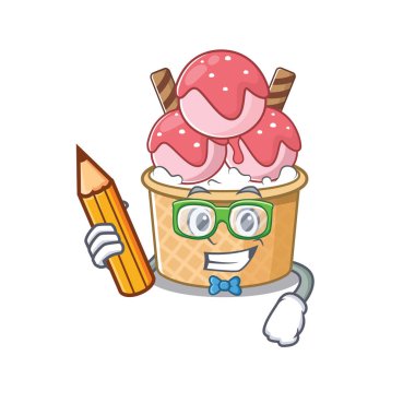 Dondurmacı öğrencinin elinde kalem tutan bir resmi.