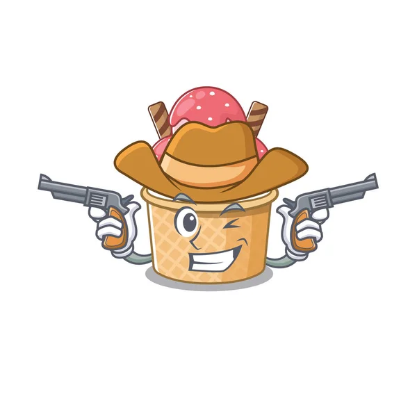 Ice cream sundae dressed as a Cowboy having guns — Stock Vector