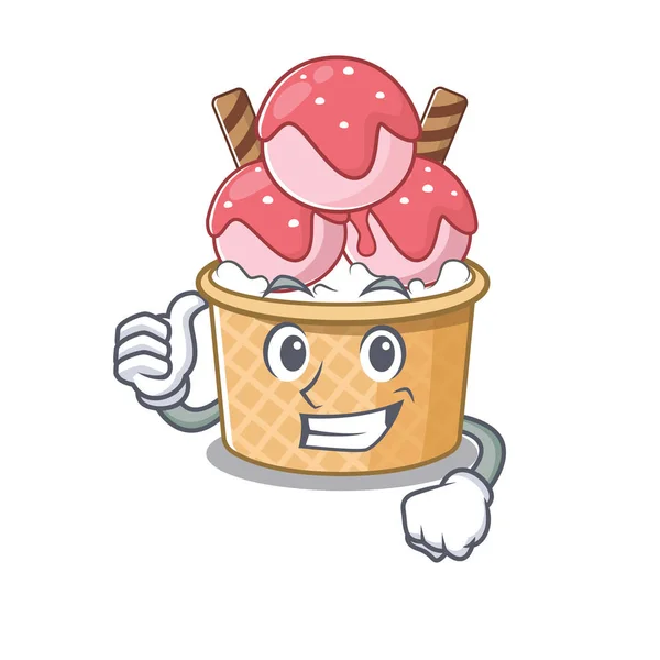 Cheerfully ice cream sundae making Thumbs up gesture — Stock Vector