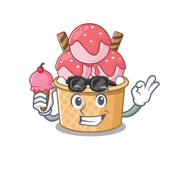 Helado sundae mascota diseño de dibujos animados con helado — Vector de stock