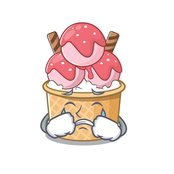 Triste de helado sundae estilo mascota de dibujos animados — Vector de stock