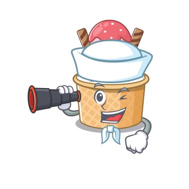 Dondurma çizgi filmi mutlu denizci tarzı dürbünlü.