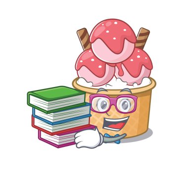 Havalı ve zeki Öğrenci Dondurması dondurma maskot çizgi filmi.