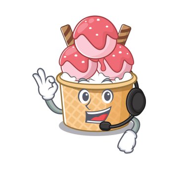 Smiley Dondurması çizgi film karakteri tasarımı kulaklık takıyor.