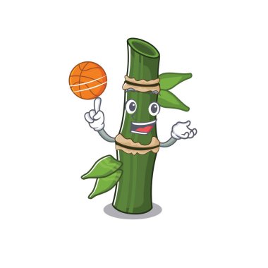 Basketbol oynayan bambu çizgi film karakterinin maskot resmi.