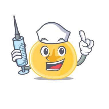 Gülen hemşire muz cipsi, şırıngalı çizgi film karakteri.