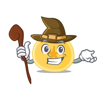 Cadı gibi giyinmiş muz cipslerinin maskot stili.