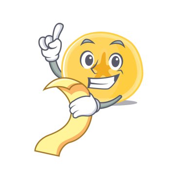 Menüsü olan komik bir muz cipsi karakteri.