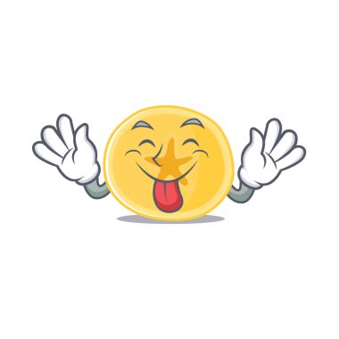 Tatlı muz cipsi çizgi film maskotu stili. Dili dışarıda.