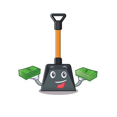 Mutlu zengin kar küreği karakteri ellerinde para