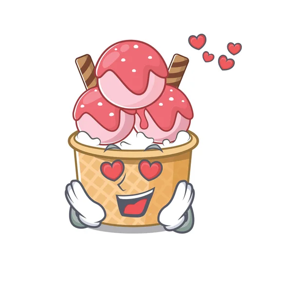 Enamorarse lindo helado sundae dibujos animados diseño de personajes — Archivo Imágenes Vectoriales