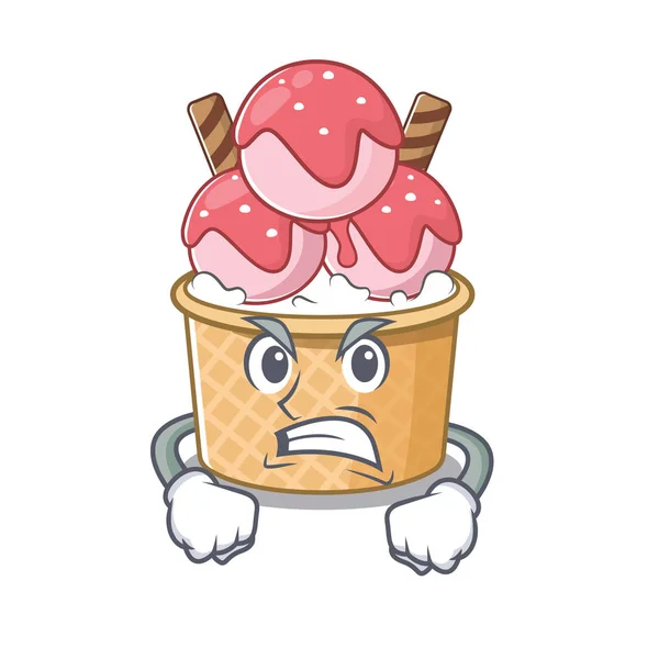 Ice cream sundae cartoon character design having angry face — Stock Vector