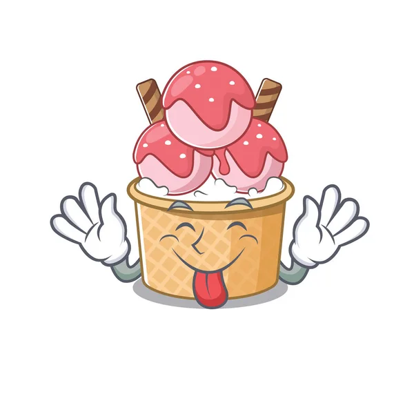 可爱的冰淇淋圣代卡通吉祥物风格与舌头了 — 图库矢量图片