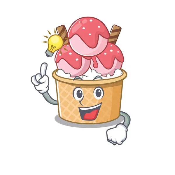 Heb een idee gebaar van ijs sundae cartoon karakter ontwerp — Stockvector