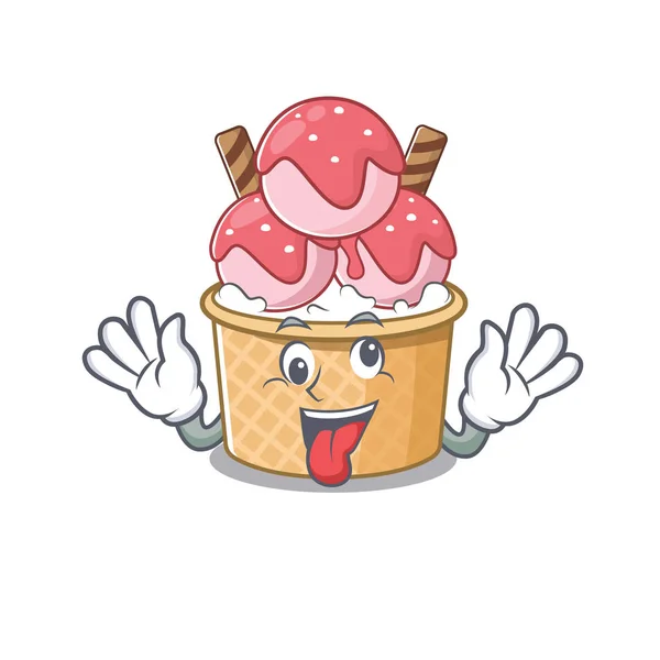 Ice cream sundae stripfiguur stijl met een gek gezicht — Stockvector