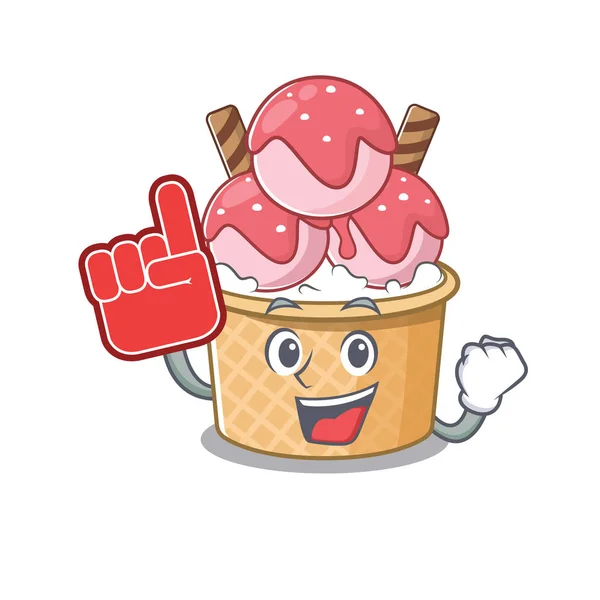 Ice cream sundae mascot cartoon style holding a Foam finger — 스톡 벡터
