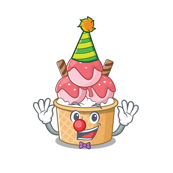 Funny Clown ice cream sundae cartoon character mascot design — 스톡 벡터