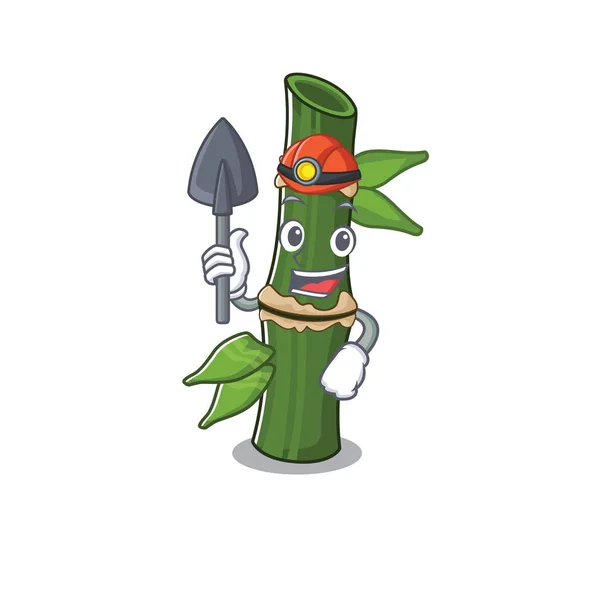 Cool clever Miner bamboo cartoon character design — 스톡 벡터