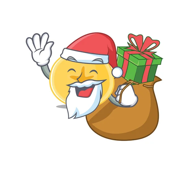 Santa banana chips Desenho de personagem de desenhos animados com caixa de presente — Vetor de Stock