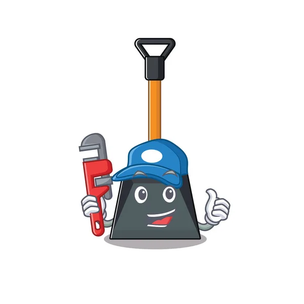 Cool Plumber snow shovel on mascot picture style — 스톡 벡터