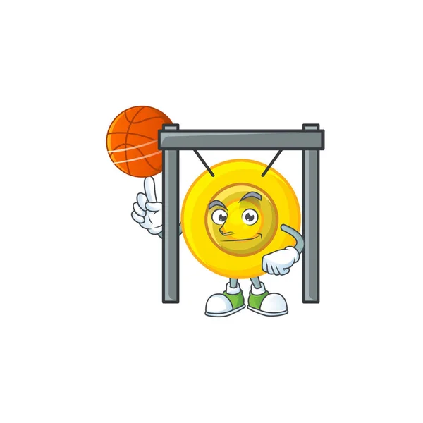Un sano cinese gong personaggio dei cartoni animati che gioca a basket — Vettoriale Stock