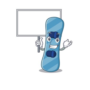 Snowboard 'un şirin bir resmi. Çizgi film karakteri bir tahta getiriyor.