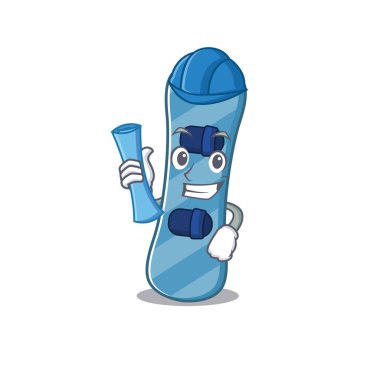 Zarif mimar snowboard 'da mavi izler ve mavi kask var.