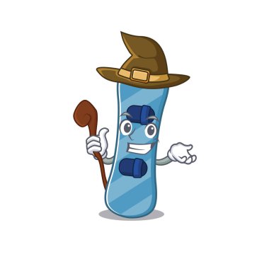 Cadı gibi giyinmiş kar kaykayının maskot tarzı.