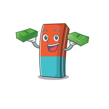 Ellerinde para olan mutlu zengin silgi karakteri